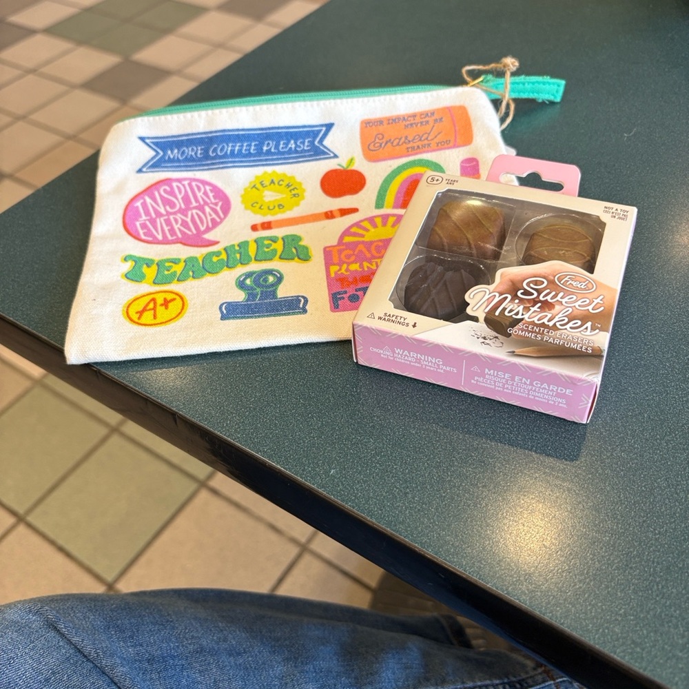 Teacher Pouch and Chocolate Erasers! NWT